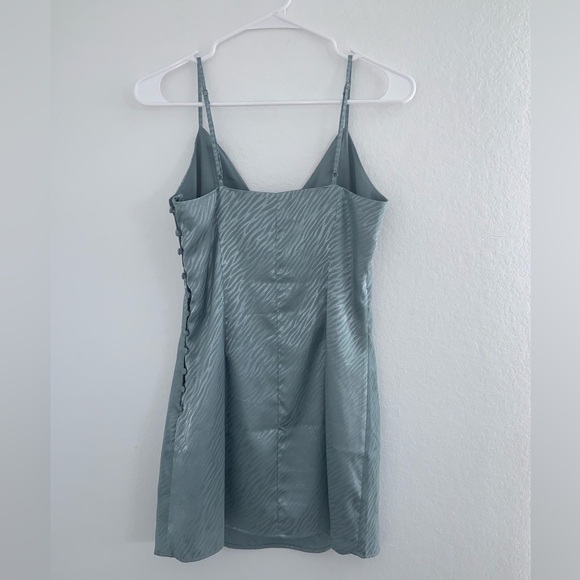 Teal Satin Mini Slip Dress - Picture 5 of 9